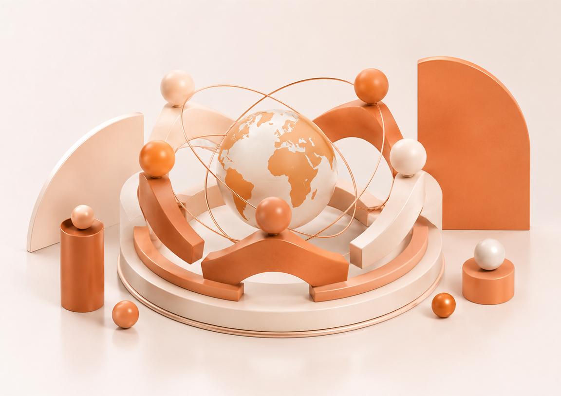 Warm 3D illustration of connected figures representing Somaliland's global citizen network